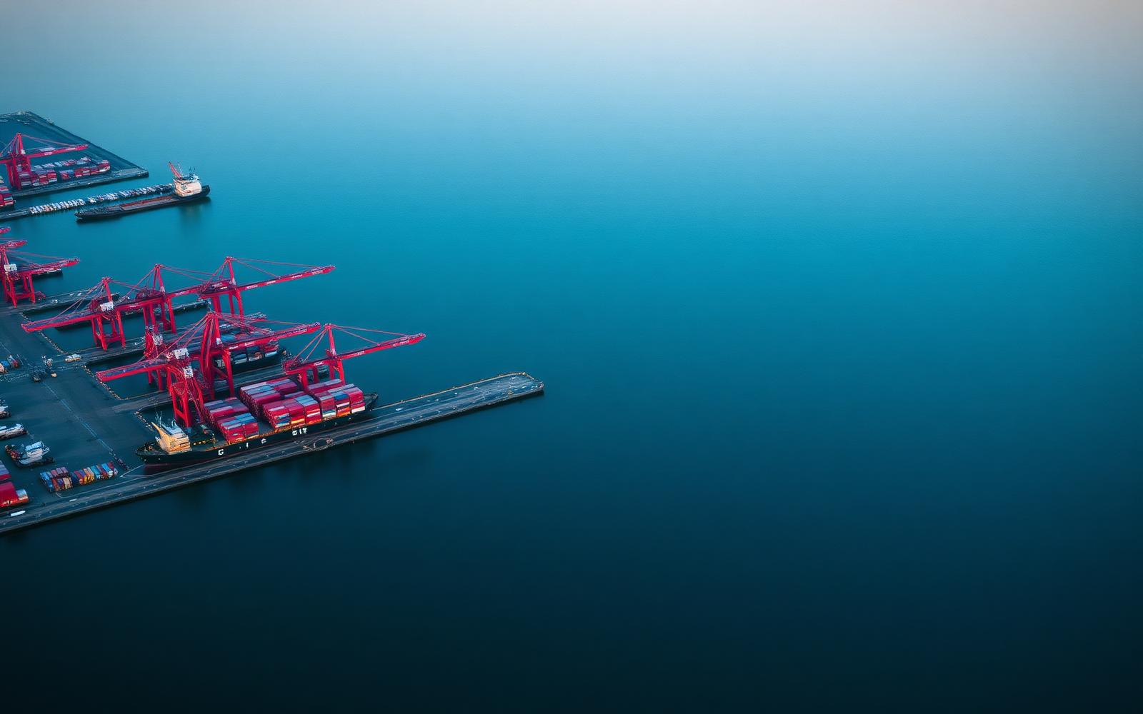 International container port at dawn